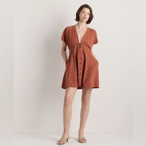 Quince tencel Button-Down Dress in rust
